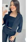 Blazer Curto De Linho - Preto