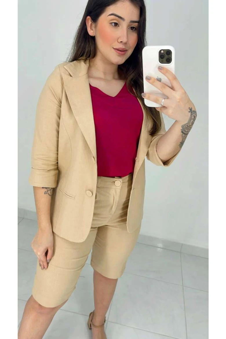 Blazer Manga 3/4 com Bolso Embutido - Areia