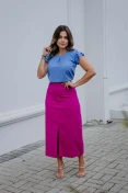 Blusa De Viscose Manga Curta Com Babados - Azul bebe