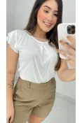 Blusa De Viscose Manga Curta Com Babados - Branco