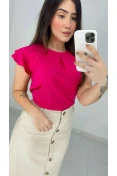 Blusa De Viscose Manga Curta Com Babados - Rosa pink