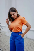 Blusa Viscolinho Manga Curta Básica - Laranja