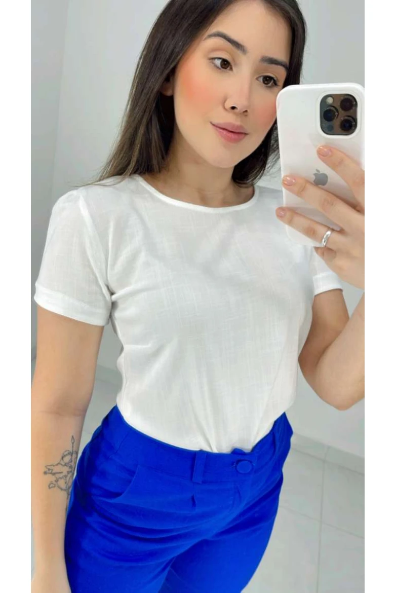 Blusa Viscolinho Manga Curta Básica - Off white