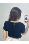 Blusa Viscolinho Manga Curta Básica - Preto