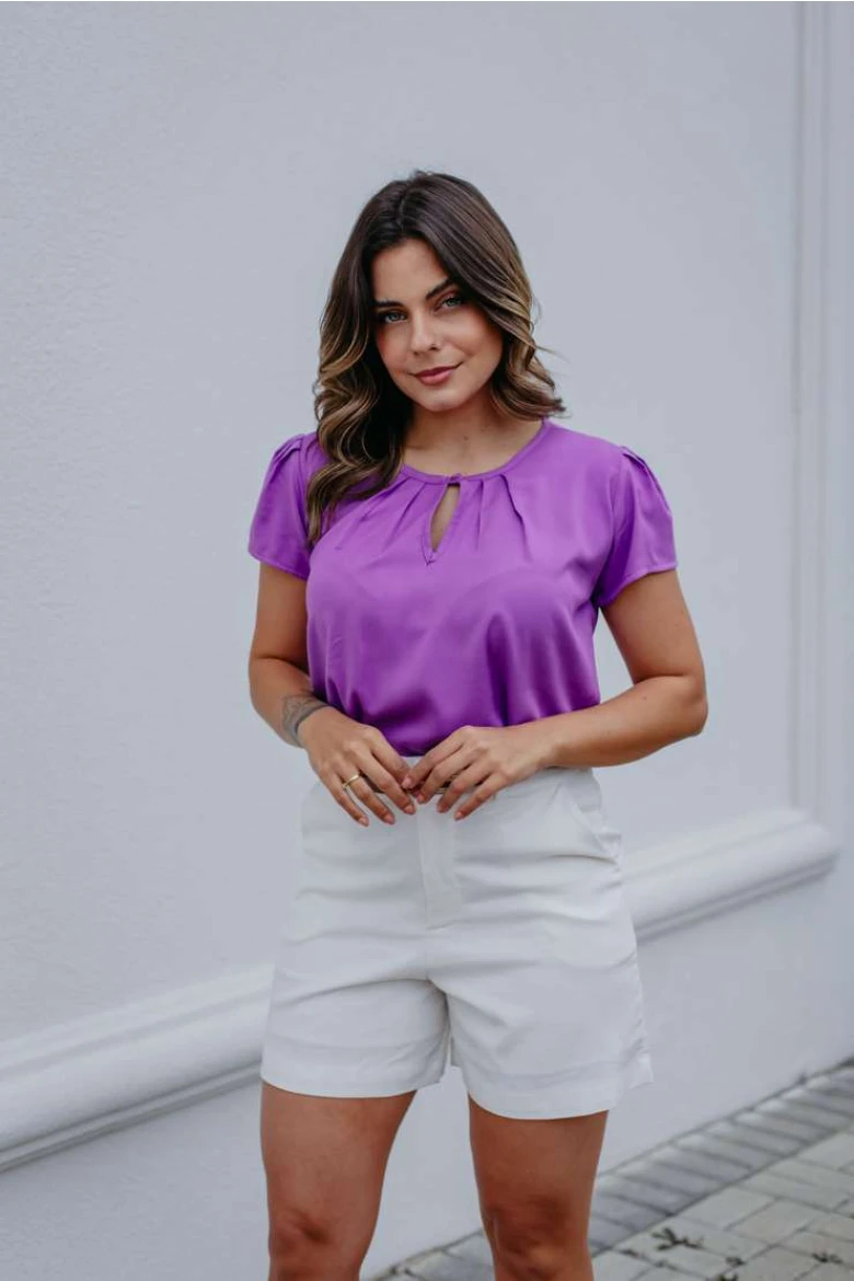 Blusa Viscose Busto Redondo Com Gota E Pregas - Lavanda