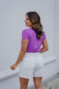 Blusa Viscose Busto Redondo Com Gota E Pregas - Lavanda