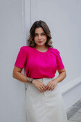 Blusa Viscose Manga Curta Busto Redondo Com Pregas - Rosa pink