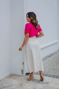 Blusa Viscose Manga Curta Busto Redondo Com Pregas - Rosa pink