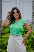 Blusa Viscose Manga Curta Com Pregas Tombadas - Verde