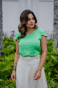 Blusa Viscose Manga Curta Com Pregas Tombadas - Verde