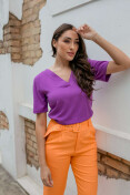 Blusa Viscose Manga Curta Decote V - Lavanda