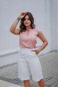 Blusa Viscose Manga Curta Pérolas - Rosa nude