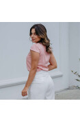 Blusa Viscose Manga Curta Pérolas - Rosa nude