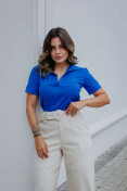 Camisa Viscose Manga Curta Gola Polo - Azul pacifico