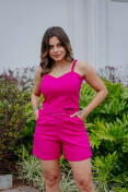 Shorts De Linho Barra Virada - Rosa pink