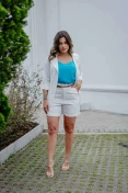 Shorts De Linho C/ Cinto Couro Sintetico - Off white