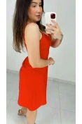 Vestido Curto De Linho - Vermelho