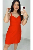 Vestido Curto De Linho - Vermelho