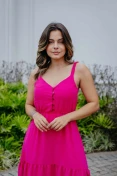 Vestido De Alça Duna Com Botões - Rosa