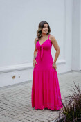 Vestido Longo De Alça Com Amarração No Busto - Rosa