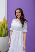 Vestido Longo Manga Curta Laise - Branco