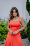 Vestido Midi Evasê De Linho - Coral