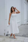 Vestido Midi Evasê De Linho - Off white