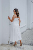 Vestido Midi Evasê De Linho - Off white